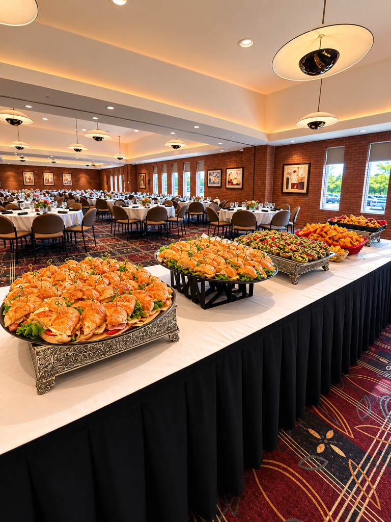 The sandwich buffet in the dining room of the MEC featuring croissant, ciabatta, and wrap sandwiches.